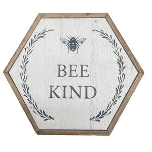 Eccolo Plack sign plaque wall art bee kind drawing 2021 wood brown white READ